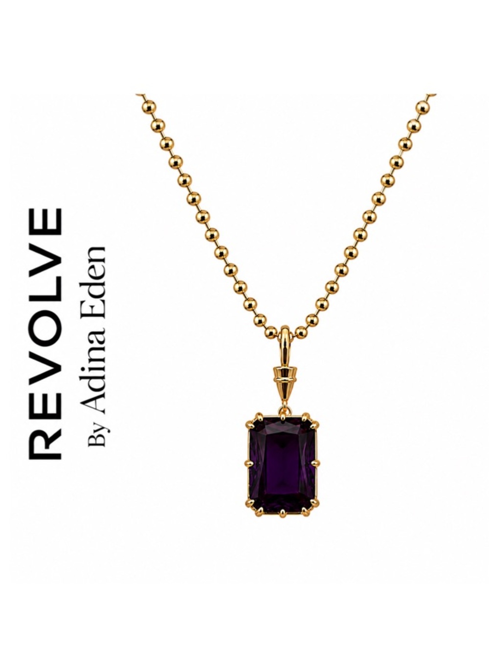Revolve x Adina Eden Faceted Amethyst Emerald-Cut CZ Beaded Necklace